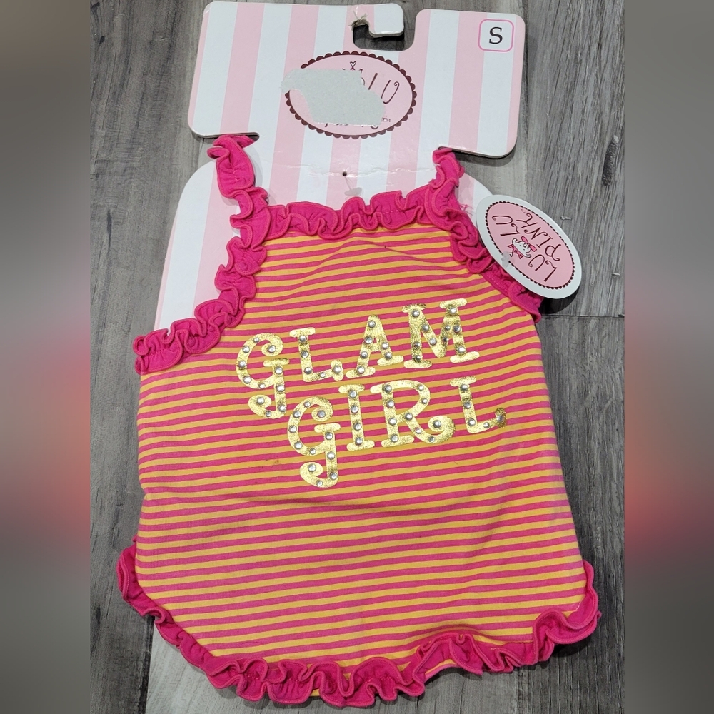 Doggy Dress-Pink and Yellow Striped "Glam Girl" Lettering